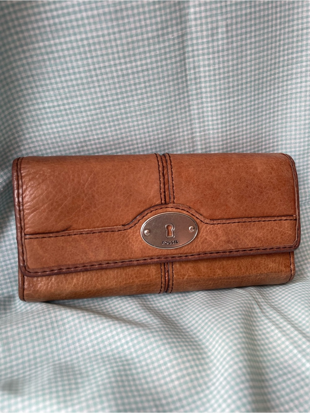Vintage Fossil Tan/Brown Leather Turn-Lock Wallet